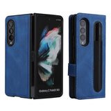 Compatible with Samsung Galaxy Z Fold 3 Case, Magnetic Leather Protective Cover with Card Slot \u0026 Stand, Samsung, Blue
