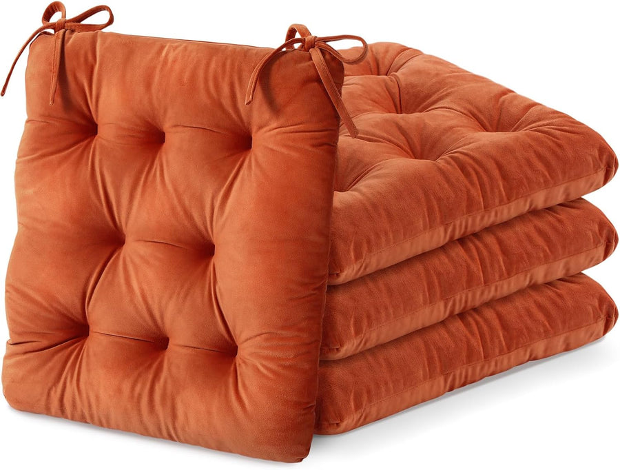 Memory Foam Chair Cushions Set of 4, Thick Indoor Seat Cushions for Dining Chairs Tufted Seat Pads for Kitchen, Dining Room, Office, (Orange,15.5"x15.5"x4")