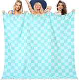 Oversized Giant Turkish Beach Towel Blanket Extra Large XXL Lightweight Quick Dry Sand Free Boho Throw Pool Cloud Sandrpoof Blankets Women Men Big Jumbo Wide 2 Person Size Grid Teal
