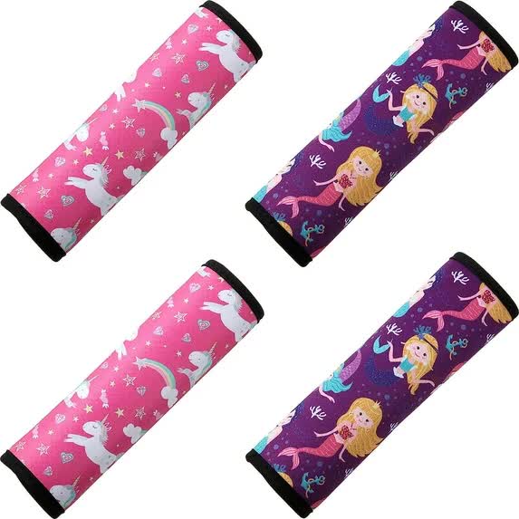 4 Pieces Kids Car Seat Belt Cover Safety Car Seat Belt Pad Cushion Shoulder Protector for Baby Boys Girls Children, Mermaid and Unicorn