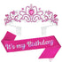 Hot Pink Birthday Headband & Crown - Happy Birthday Princess Tiara for Women & Girls - Party Decorations