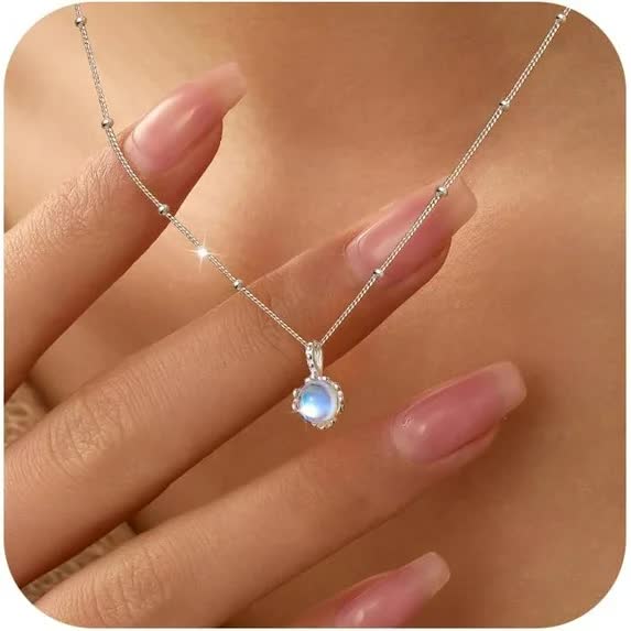 925 Sterling Silver Dainty Moonstone Choker Necklaces for Women Cute Blue Crystal Chain Pendant Necklace Moonstone Jewelry New Beginnings Birthday Wedding Gifts to Daughter Mother
