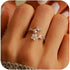 925 Sterling Silver Dainty Camellia Leaf CZs Ring for Women 14K Gold Plated Adjustable Leaves Leaf Laurel Ring to Daughter Mom White Shell Elegant Floral Crystal Finger Rings Wedding Birthday Jewelry