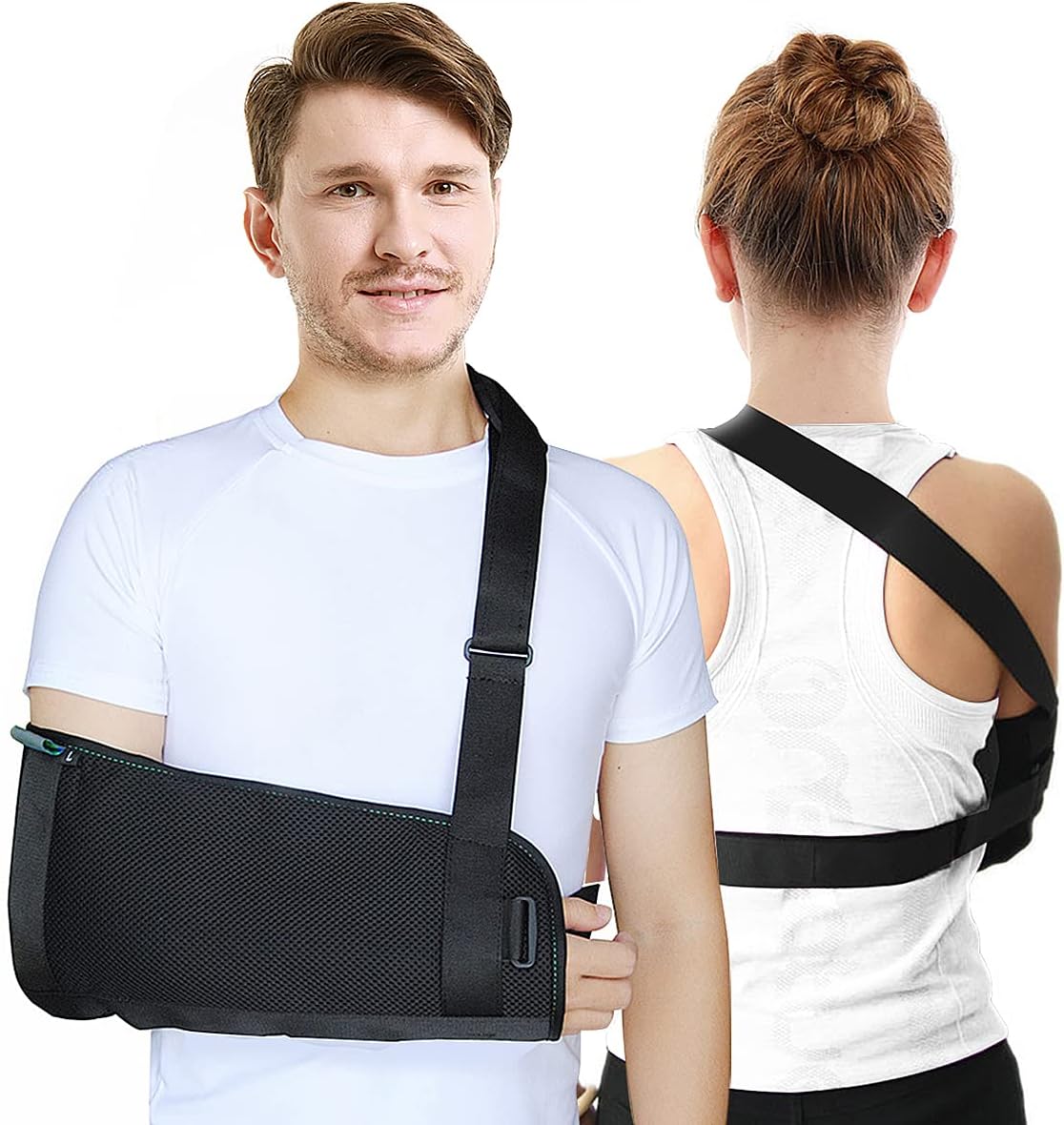 Arm Sling Shoulder immobilizer for Shoulder Injury with Back Belt Men & Women Shoulder Immobilizer Left and Right Arm Lightweight Rotator Cuff Arm Support for Elbow Wrist Injury -(Size L)