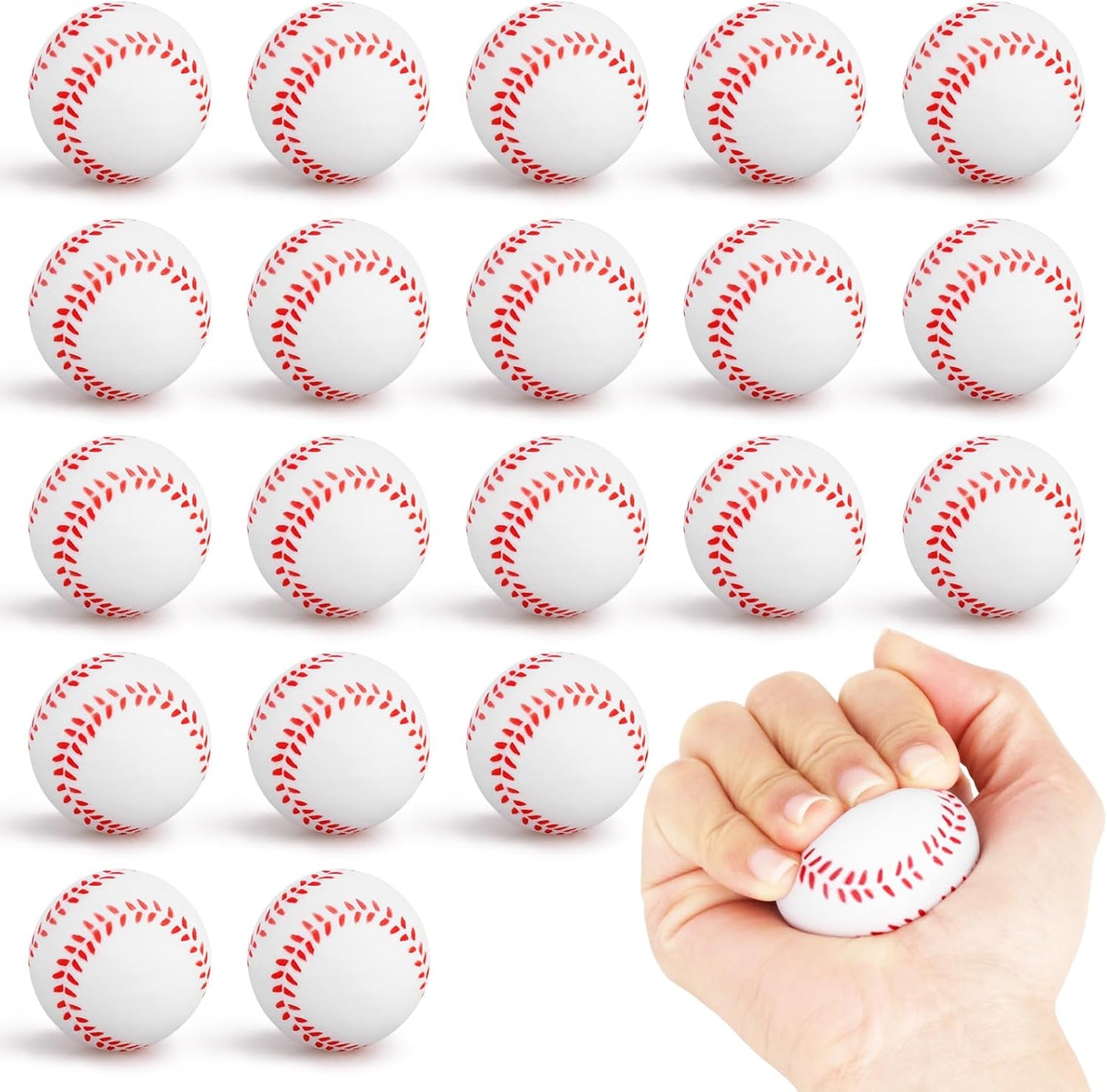 Mini Baseball Stress Ball 20 Packs Baseball Party Favors Small Foam Squeeze Anxiety Toy Sports Squishy Ball for Kids School Carnival Reward Baseball Party Decorations Supplies