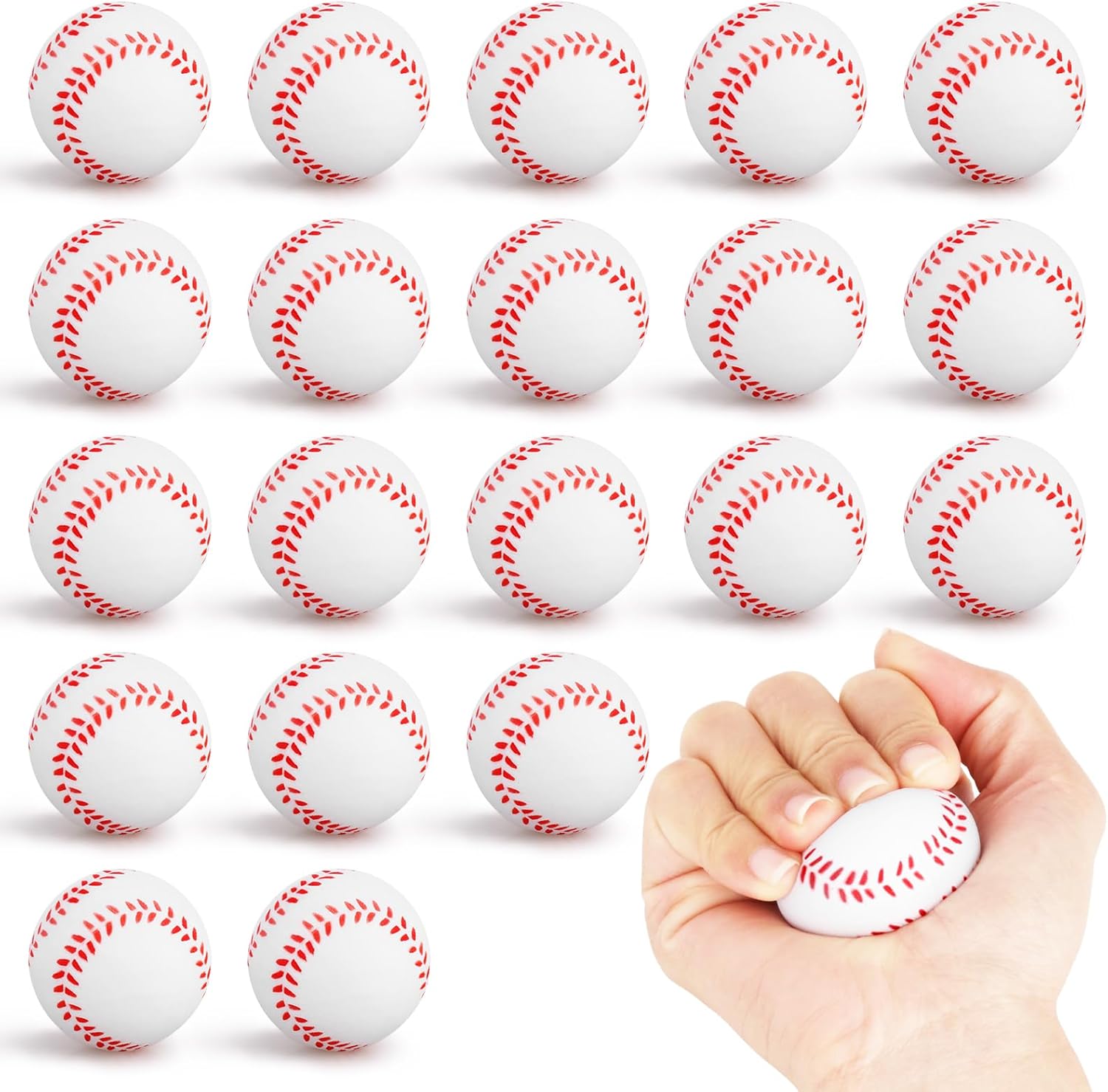 Mini Baseball Stress Ball 20 Packs Baseball Party Favors Small Foam Squeeze Anxiety Toy Sports Squishy Ball for Kids School Carnival Reward Baseball Party Decorations Supplies