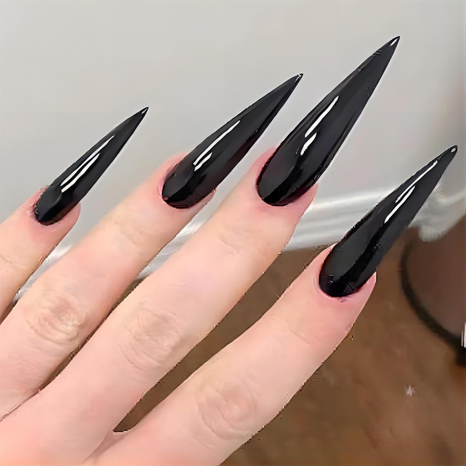 Stiletto Shape Press on Nails Long Length Black Nails Press on Fake Nails Long Almond Artificial Nails Claw Nails for Women and Girls  black  0.04 Fl Oz (Pack of 24)