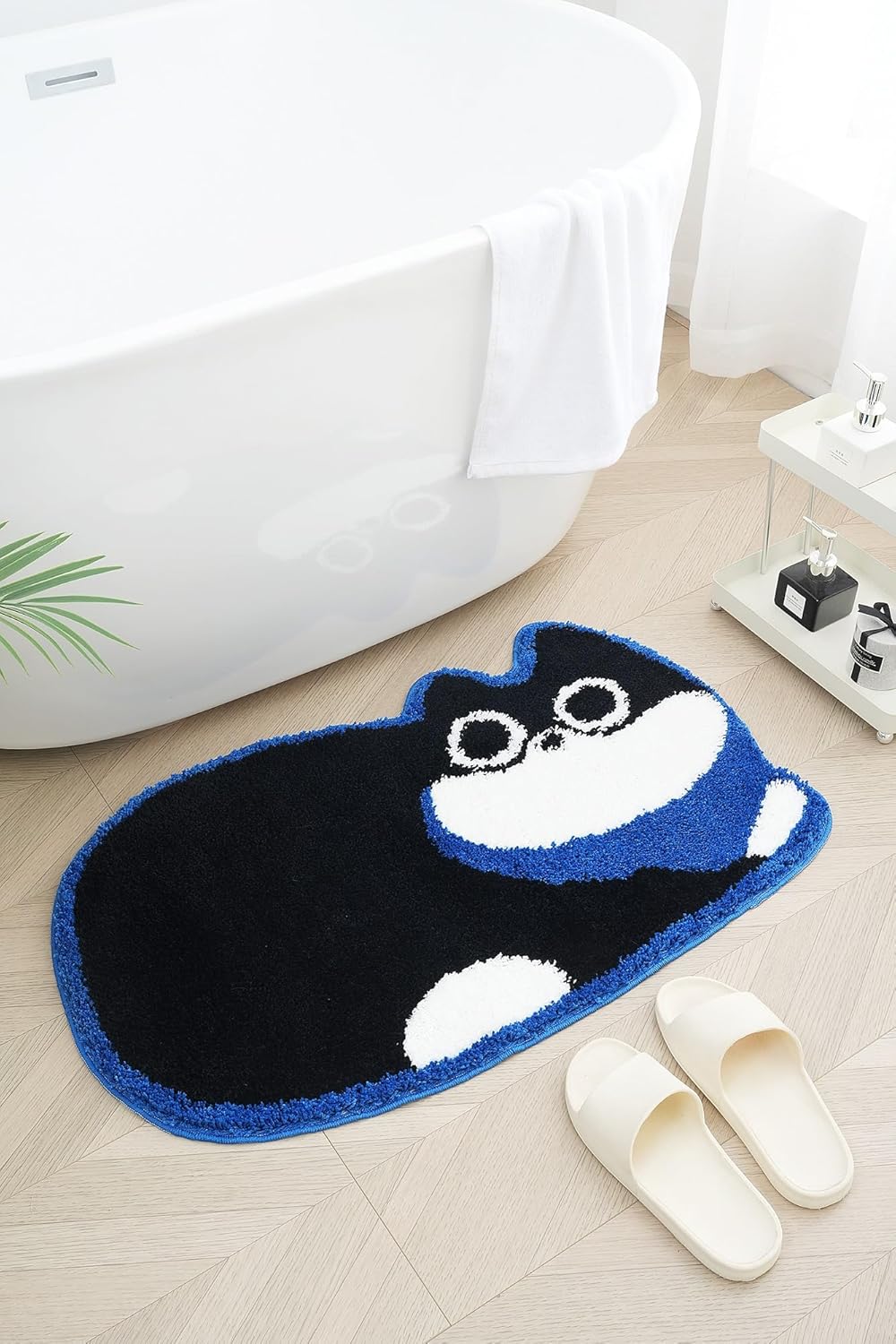 Kids Rug Cute Cat Shaped Bathmat, Bathroom Rug, Non-Slip, Absorbent Bathrug for Bathroom, Bedroom,Kitchen,Adorable Door Mat Small Carpet Area Rug 20x31 inches (Black & Blue)