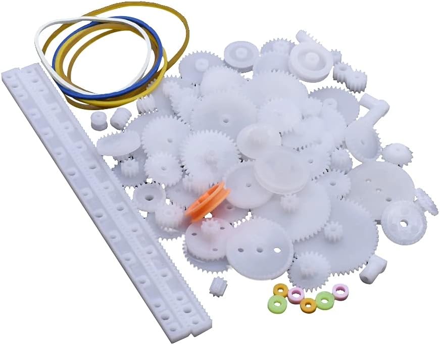 75pcs Mixed Plastic Gearbox Rack Pulley Belt Worm Gear Single & Double-Gear 8-56 Teeth DIY Tool for Robot Repair & Toy Car DIY Kit