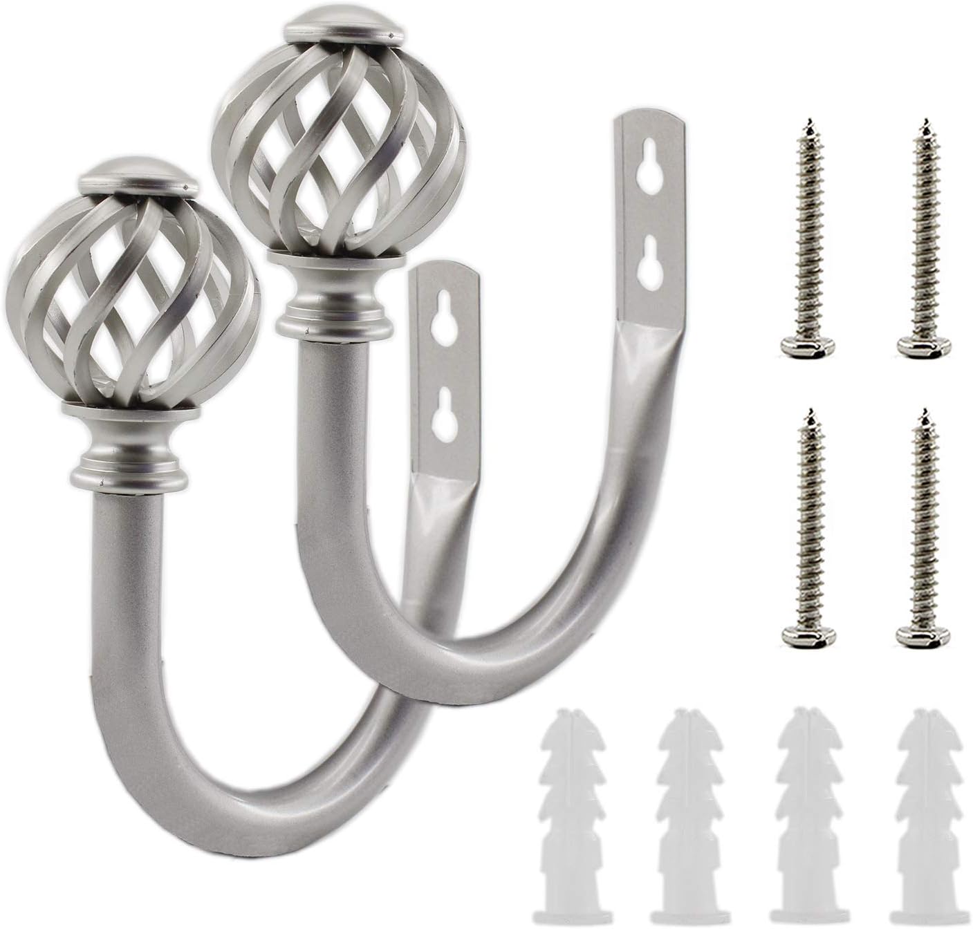 2 Pack Curtain Holdbacks, U Shaped Wall Mounted Curtain Tieback Hooks Drapery Tiebacks Decorative Curtain Hooks Window Treatment Holdbacks Hardware for Home Decor (Silver)