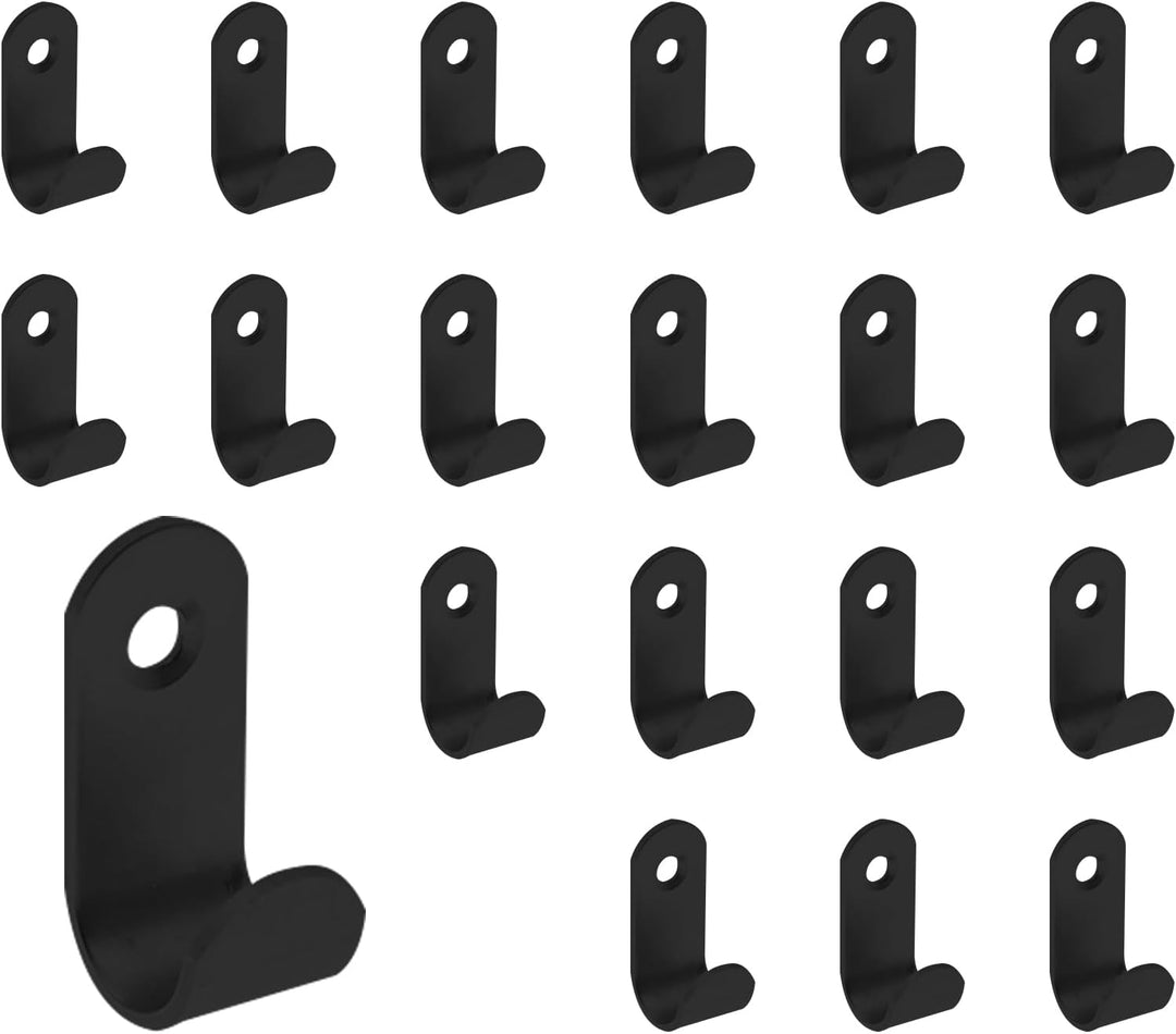 Stainless Steel J Hook, Sturdy Heavy Duty Picture Hanger,Wall Mounted Hook Hardware,Metal Mini J Hook,20PCS Coat Hooks with Screws for Wall Picture Frames (Black, 35 * 16mm/1.37 * 0.62")