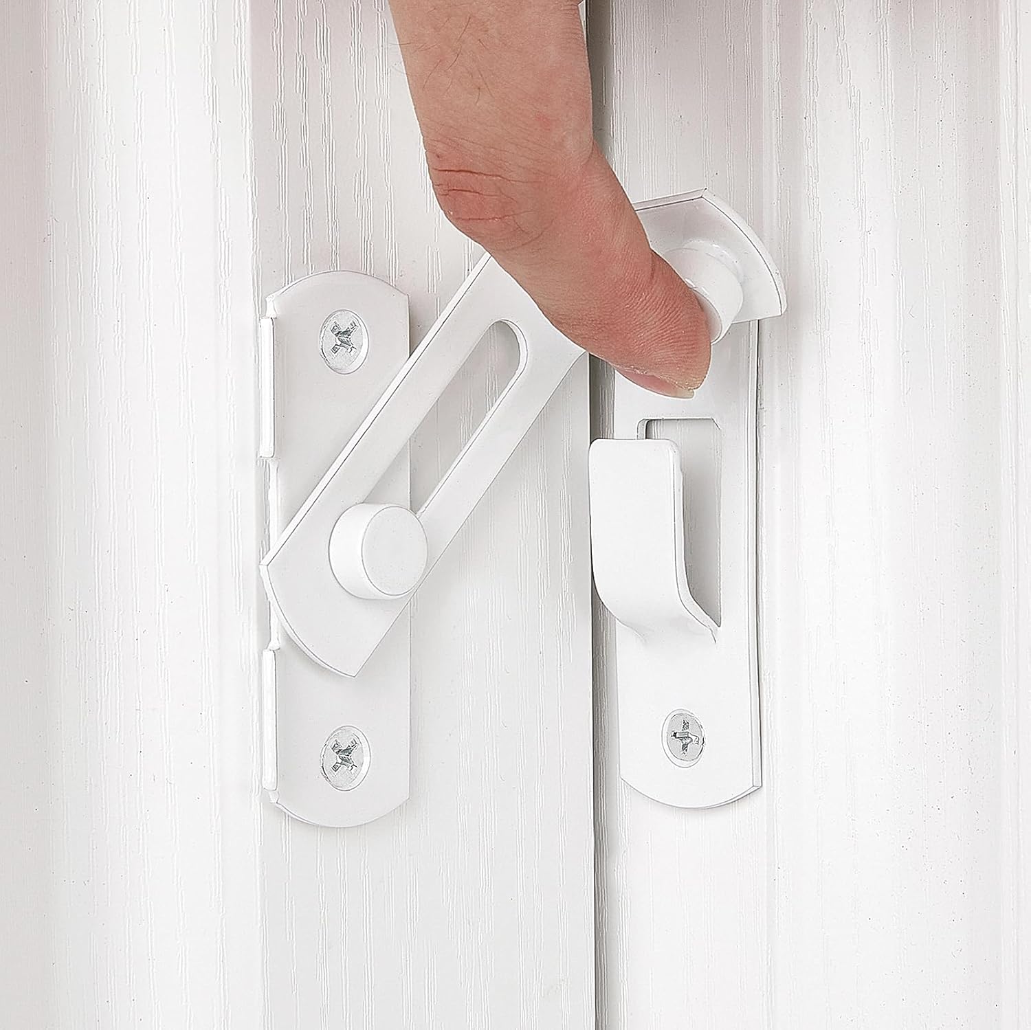4 Packs Flip Door Sliding Latches，White 90 Degree Stainless Steel Bar Gate Latches Safety Door Lock,Sliding Door Antique Lock Gate Latches Wine Cabinet Carbon Steel Closet Door Latches  White    White