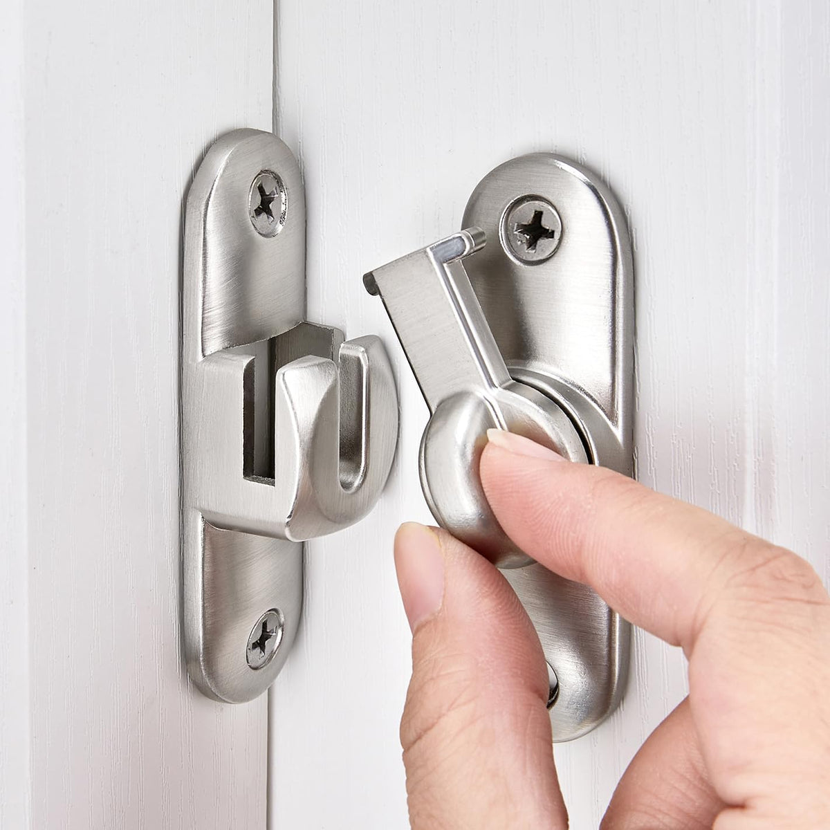 Silvery Barn Door Latches,90/180 Degree Gate Lock,Flip Gate Latches Hardware,Zinc Alloy Right Angle Door Lock Latch,Door Security Sliding Door Latch Lock for Cabinets,Bathroom Silvery_1 Pack