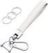Leather Wristlet Keychain,Car Key Chain Wrist Keychain with 3 Key Ring and Anti-Lost D Ring (White Silver)