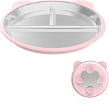 Silicone Stainless Steel Dinner Plate, 9-Inch Portion Control Plate, Balanced Lunch for Weight Loss and Diabetic Diets, Camping Metal Divider Plate (Round Pink)