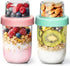 2-Pack 16 oz Overnight Oats Containers with Lids, Dual-Laryer Chia Pudding Jars with Dry and Wet Separation, Yogurt Parfait Cups for Oatmeal Cereal Nut Fruit, Meal Prep Glass Jars for Salad  Green