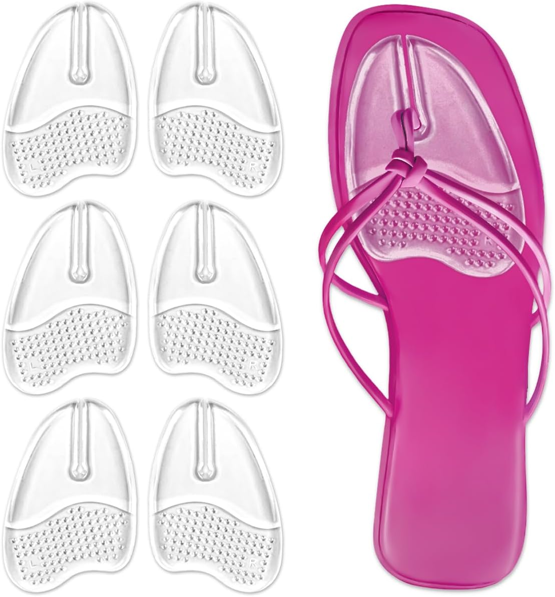 Gel Metatarsal Pads for Flip-Flops Thong Sandals, Ball of Foot Cushion Inserts Relieve All Day Forefoot Pain for Women and Men (Clear - 3 Pairs) Clear  Clear