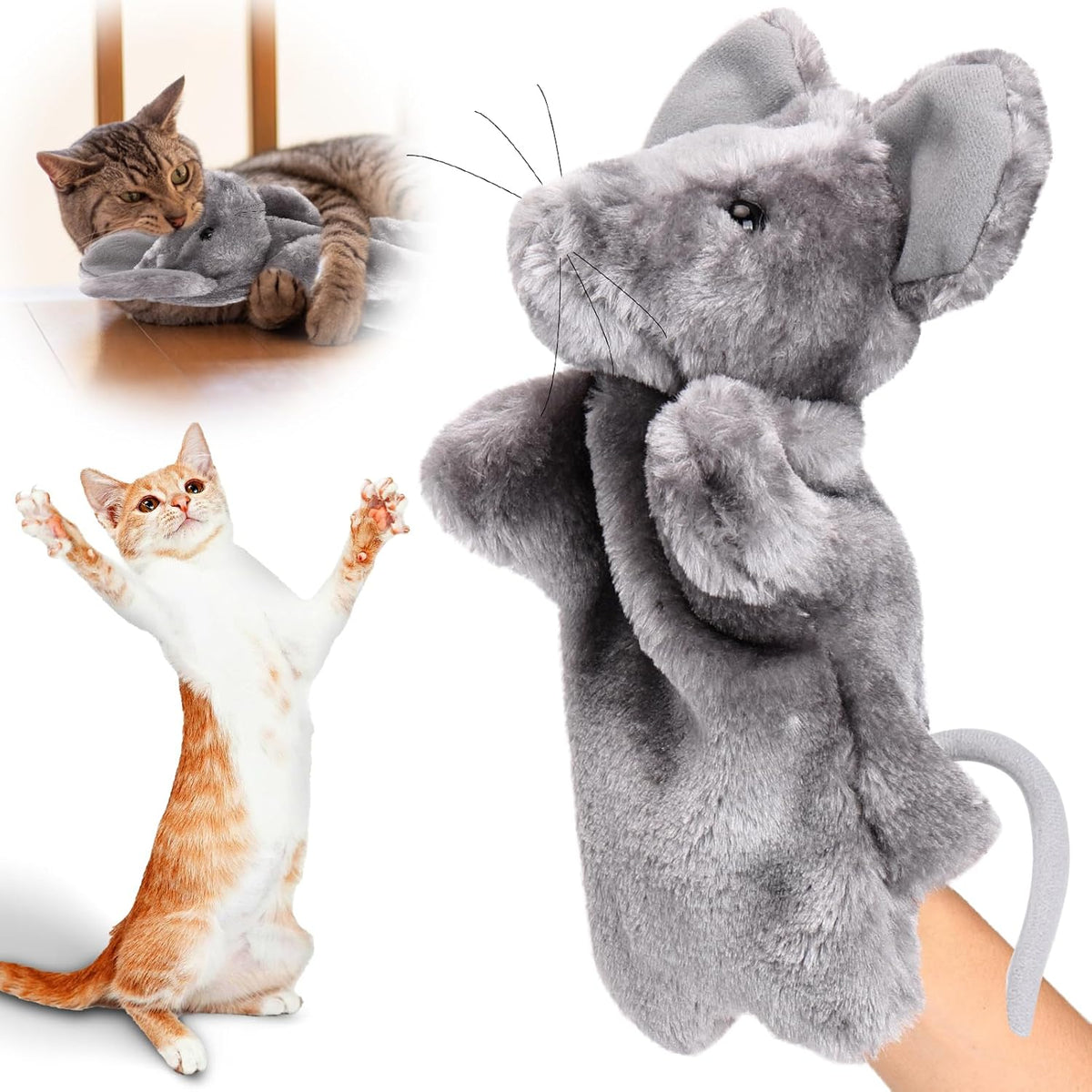 Cat Wrestling Toy Puppet, Mouse Puppets Enrichment Toys for Bored Indoor Cats, Safe Wrestling Glove Hand Interactive Cat Toys (Mouse)  Mouse    Mouse