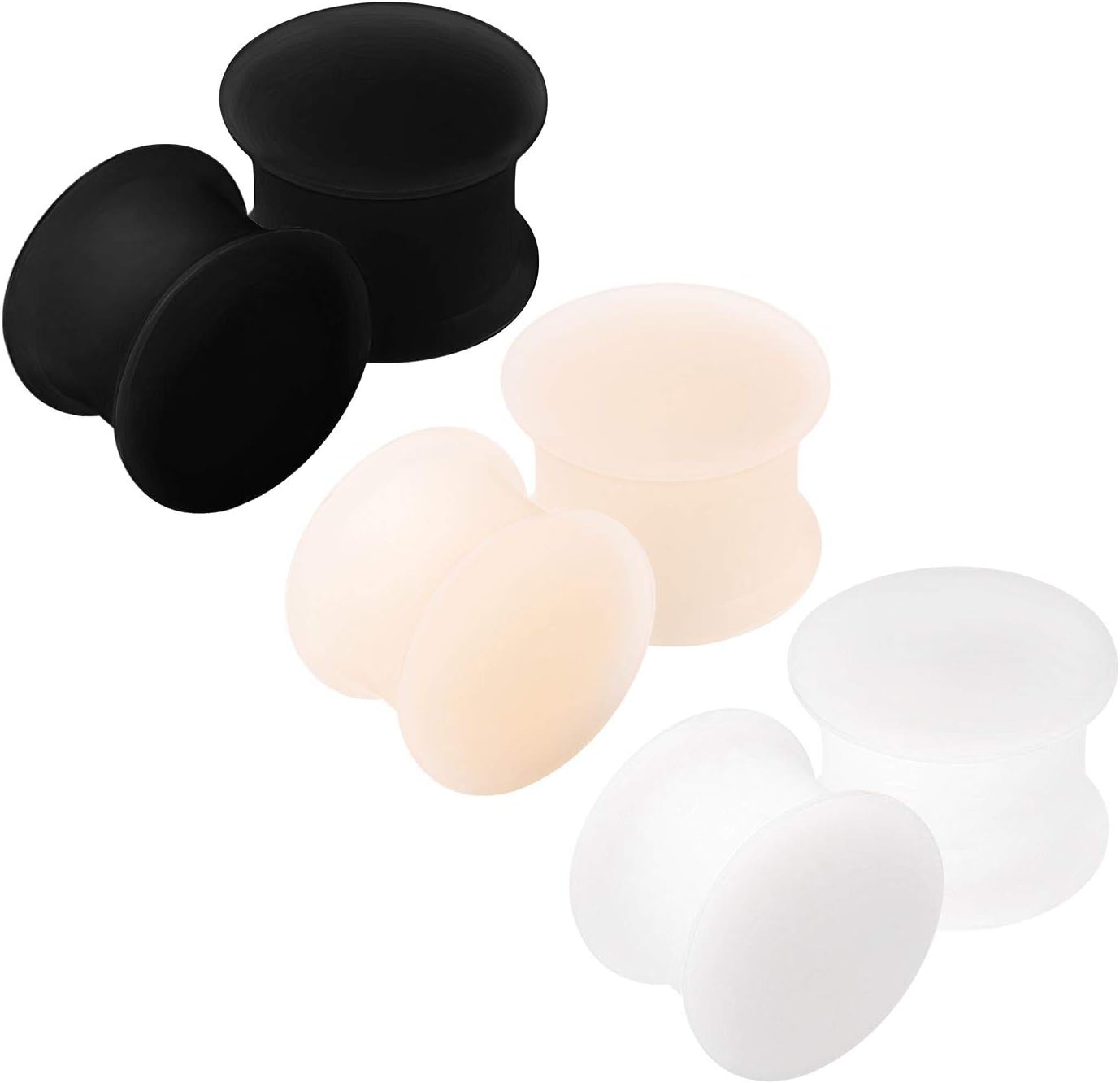 KJM FASHION 6 x Black Silicone Double Flared Ear Stretcher Expander  6pcs 12mm BL SN WT    6pcs 12mm BL SN WT