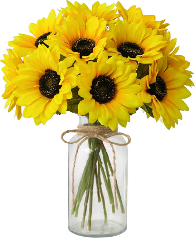 Sunflowers Artificial Flowers with Vase,Fake Flowers Bouquet for Sunflower Decor,Sunflower Kitchen Decor,Silk Flowers for Home Decor Living Room,Flower Centerpieces for Tables,Coffee Table Decor