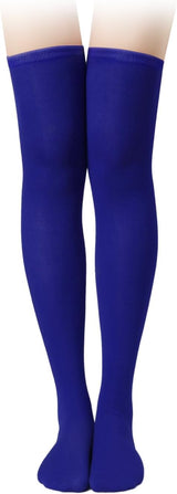 Royal blue thigh high socks shown on a white background.