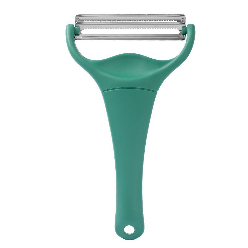 Dual‑Blade Vegetable Julienne Slicer, Non‑Slip Handle Cabbage Shredder & Peeler, Dark Green Kitchen Tool