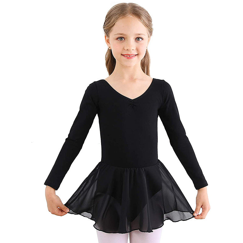 Black Ballet Dress for Girls with Long Sleeves Tulle Skirt Size 130 cm