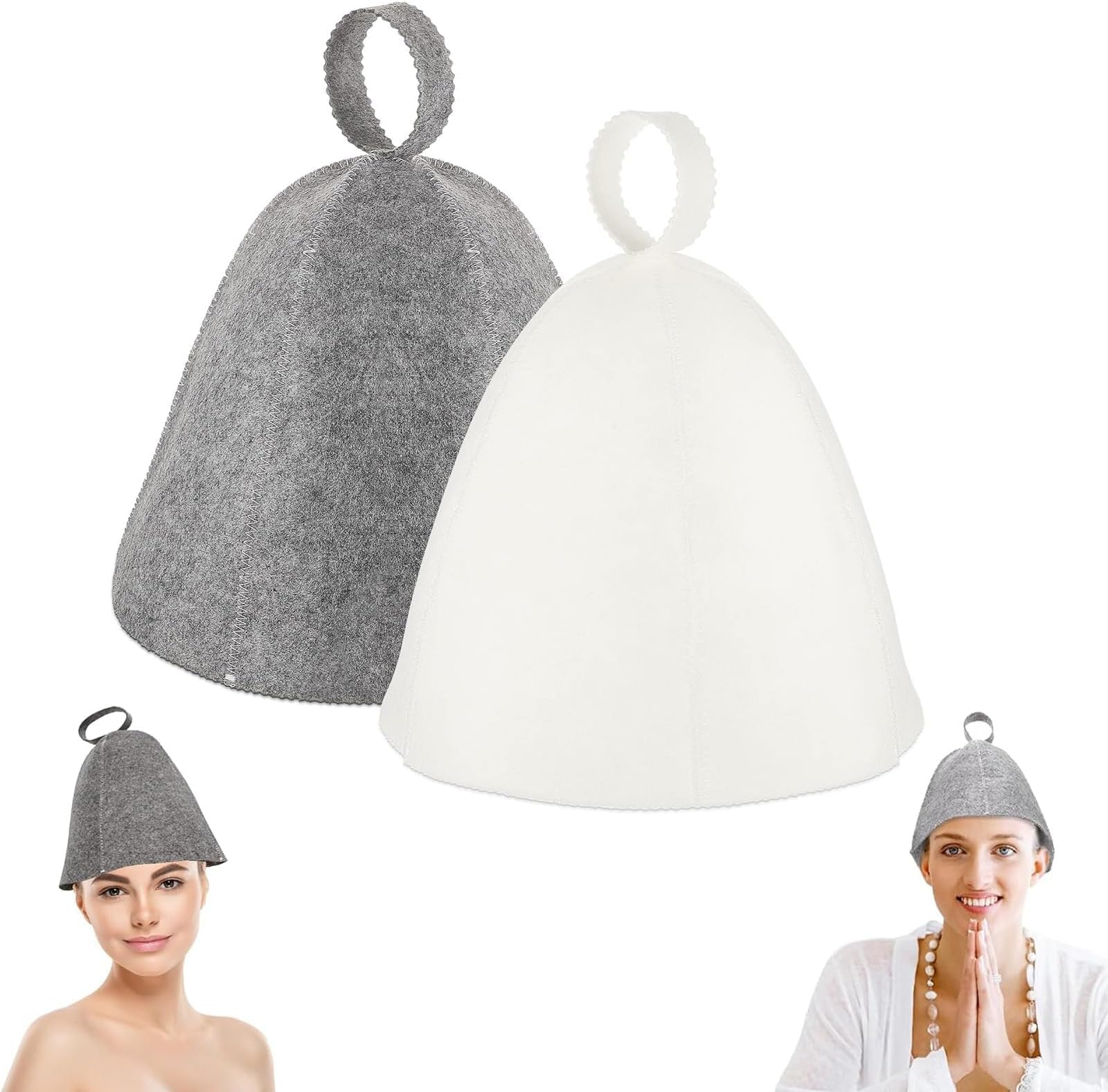 Felt Sauna Hat 2 Pack Natural Wool Comfortable Breathable Accessories Gray and White Jar