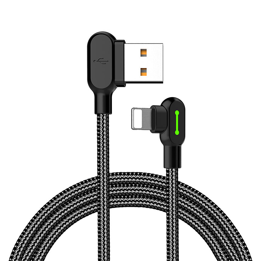 Compatible with Apple McDodo CA-4673 Angled Lightning Cable 1.8m 2A Fast Charging with LED iPhone iPad Black