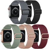 Nylon Stretch Band 5-Pack Compatible with Apple Watch 42mm 44mm 45mm Solo Loop Fabric Elastic Bracelet for Women Men