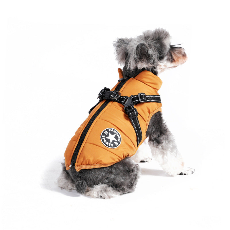Waterproof Dog Winter Jacket with Harness and Fleece, Compatible with Orange S Size