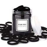 Black Hair Ties 50 pcs Seamless Cotton Ponytail Holders Elastic Bands for Thick Heavy Curly Hair Men Dark Women