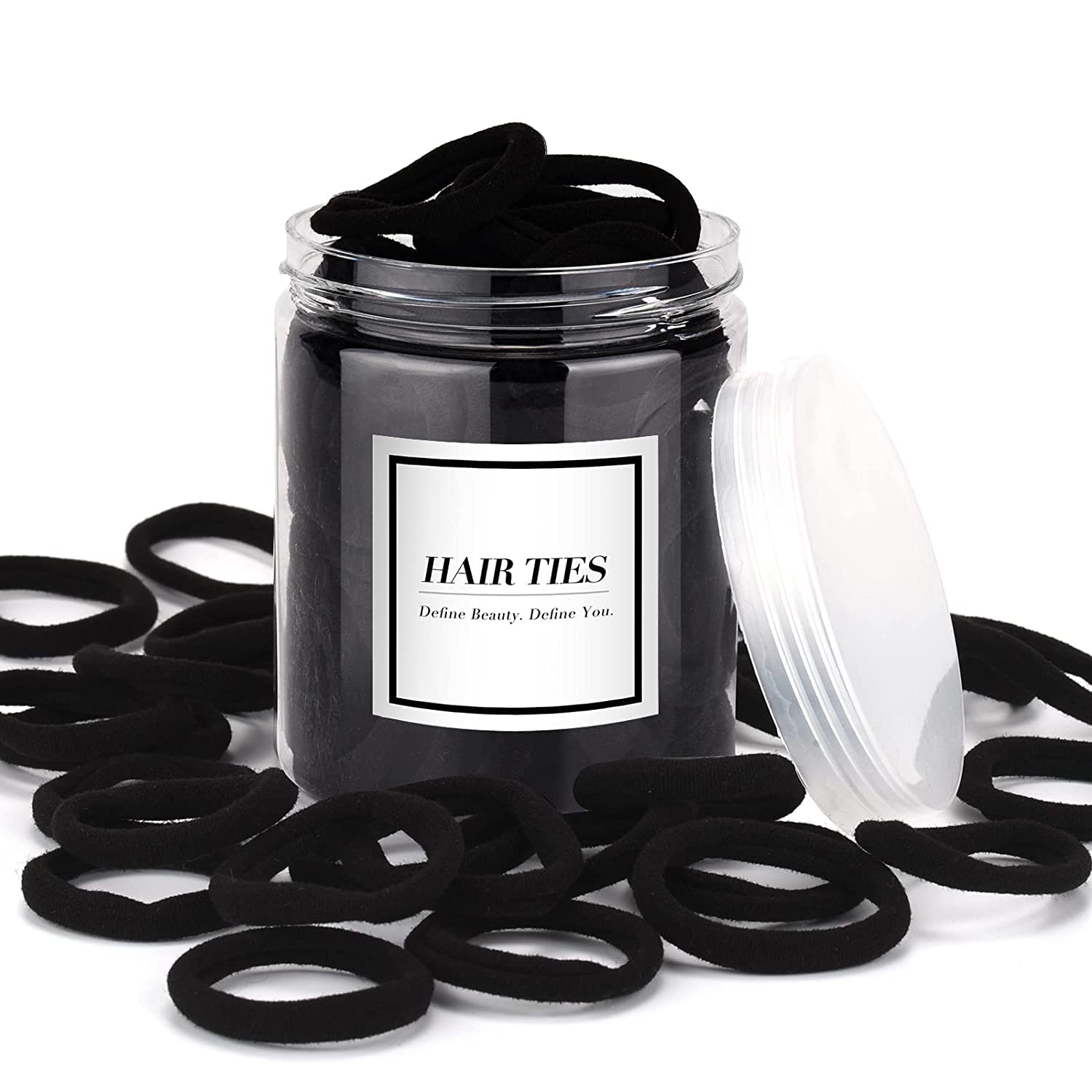 Black Hair Ties 50 pcs Seamless Cotton Ponytail Holders Elastic Bands for Thick Heavy Curly Hair Men Dark Women