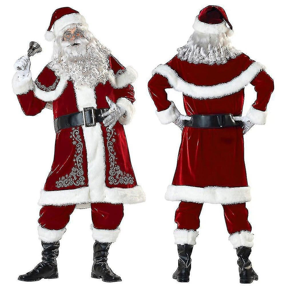 Santa Claus Costume for Adults 8-Piece Set Red Velvet Christmas Gift Compatible with 2XL