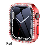 Diamond Glass Bling Bumper Case with Screen Protector Compatible with Apple Watch Series 9 8 7 6 SE 3 45mm 44mm 42mm 41mm 40mm 38mm Red