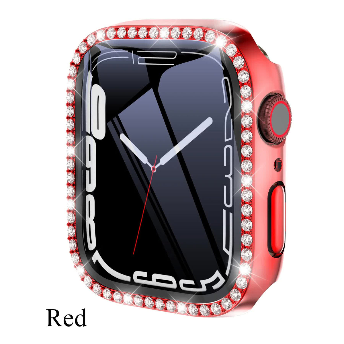 Diamond Glass Bling Bumper Case with Screen Protector Compatible with Apple Watch Series 9 8 7 6 SE 3 45mm 44mm 42mm 41mm 40mm 38mm Red