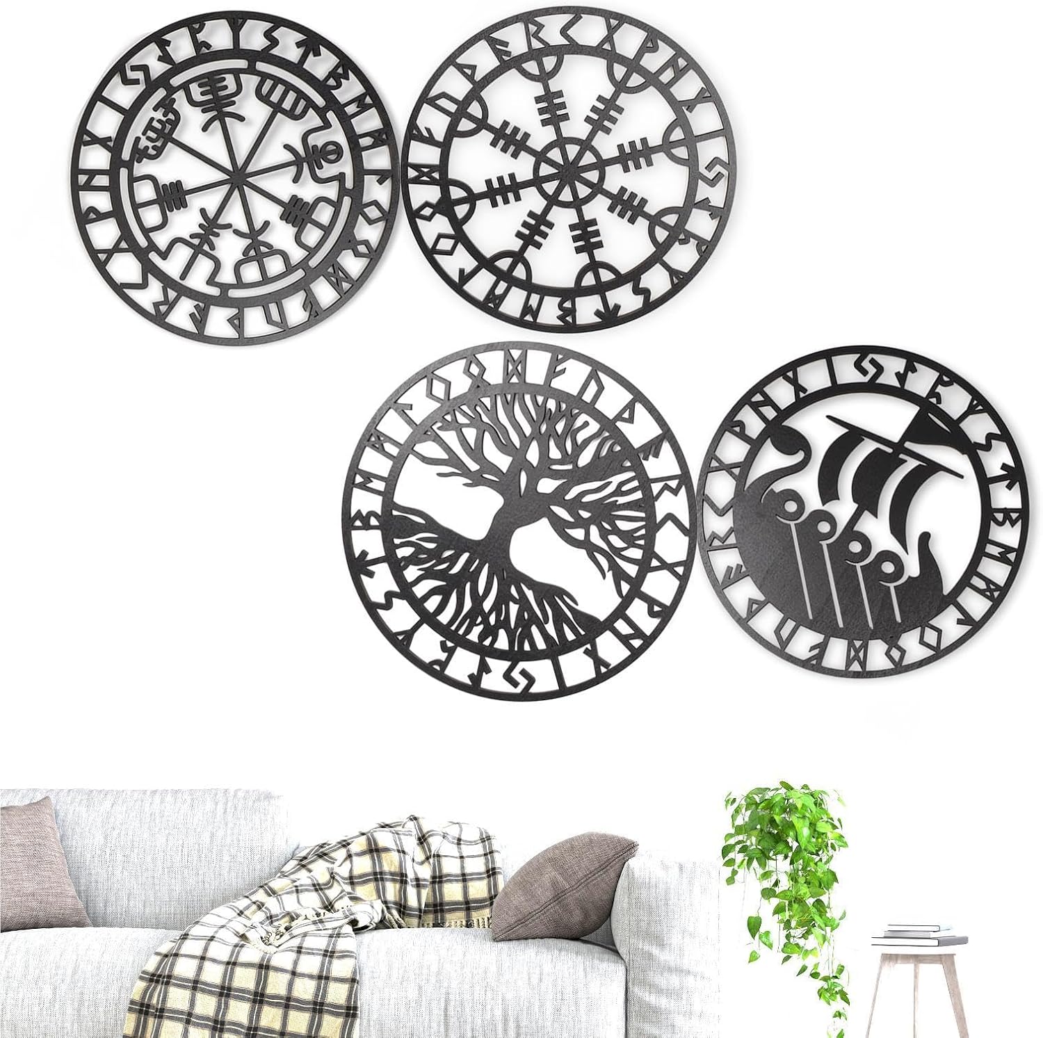 Metallic Viking Wall Art Nordic Compass Decor for Bedroom Living Room