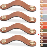 4 pcs Leather Furniture Handles, Cabinet Door Knobs in Leather, Drawer Handles, Vintage Furniture Handles for Cabinets, Dressers, Kitchens - Light Coffee, 128 mm