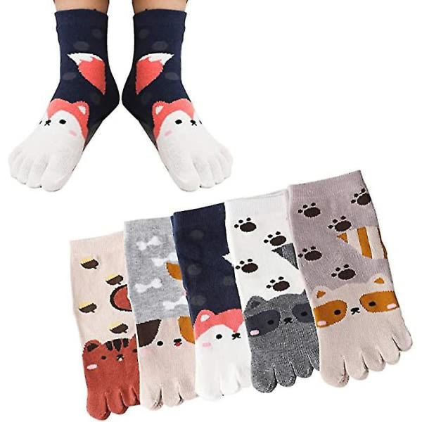 Galaxy Toe Socks for Children 5 Pairs Cartoon Animal Pattern Five Finger Socks 3-7 Years