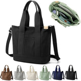 Handmade Canvas Shoulder Bag for Women Black Medium with Compartments Zipper College School Work Travel