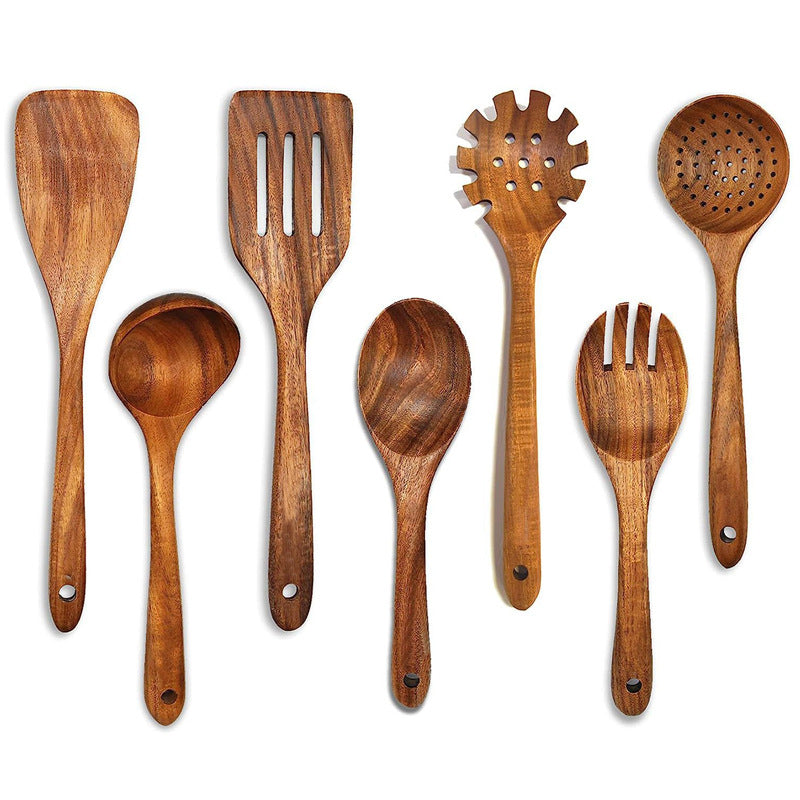 Wooden Kitchen Utensil Set 7 Pcs Teak Wooden Ladle and Cooking Utensils