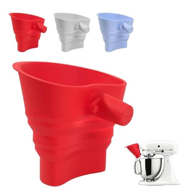 Omoiyari Silicone Flour Funnel for Kitchen Aid Stand Mixer, Food Grade BPA-Free Silicone Funnel with Easy-Pour Attachment Fits KSM150 5-Quart Tilt-Head Mixers, Mess-Free Baking Accessory (RED，Set of 3))