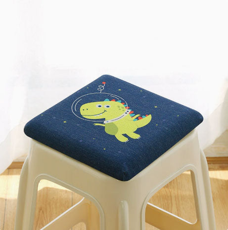 Square bar stool cushion with ties, breathable and non-slip square chair pad, 28*28*3.5 cm memory foam children's stool cushion (Dinosaur)