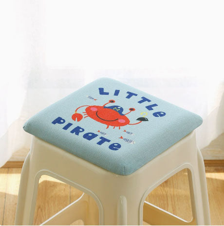 Square bar stool cushion with ties, breathable and non-slip square chair pad, 28*28*3.5 cm memory foam children's stool cushion (crab design)