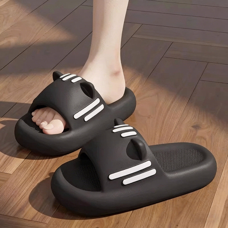 Women’s Slides Cute Bathroom Slippers Non-Slip Cartoon Cat Shaped Indoor Outdoor Summer Slippers（black，38-39）