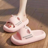 Women’s Slides Cute Bathroom Slippers Non-Slip Cartoon Cat Shaped Indoor Outdoor Summer Slippers（pink，36-37）