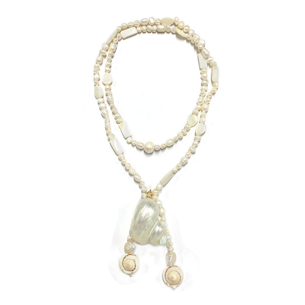 90cm vintage-style pearl and white conch pendant necklace, lightweight jewelry, women's style