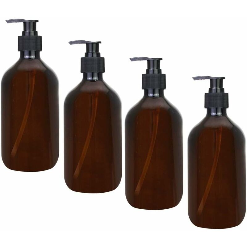 4 pcs Amber Dispenser Bottles 500Ml Amber Pump Bottles Empty Amber Plastic Bottle For Lotion Shower Gel Hand Soap