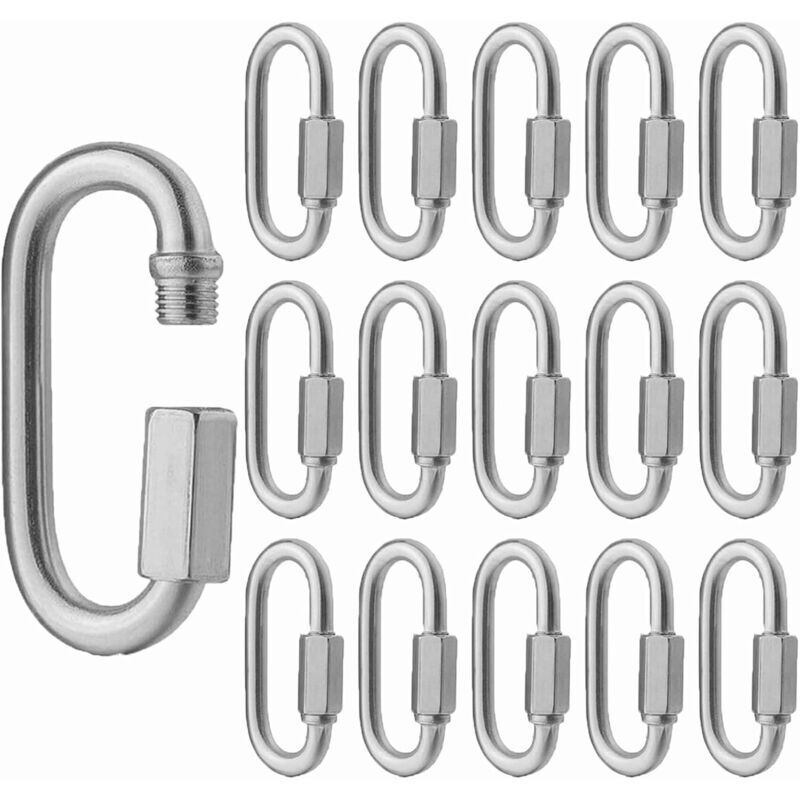 16 pcs M5 Stainless Steel Quick Link 304 D Shape Locking Carabiners, Mini Screw Carabiner For Hiking, Camping, Outdoor