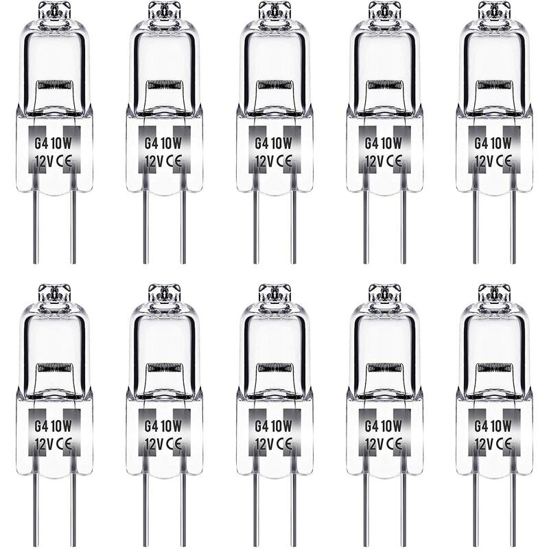 G4 Halogen Bulb, G4 12V 10W Bulb, Warm White 3000K, 150Lm, Dimmable, G4 Halogen Lamp, Clear Capsule Lamp, Pack Of 10